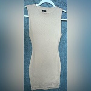 Naked Wardrobe Sleeveless Beige Bodycon Dress